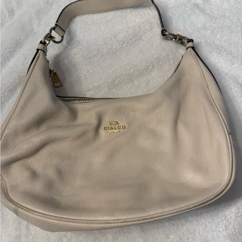 Coach Cream Leather Shoulder Bag with Gold Hardware